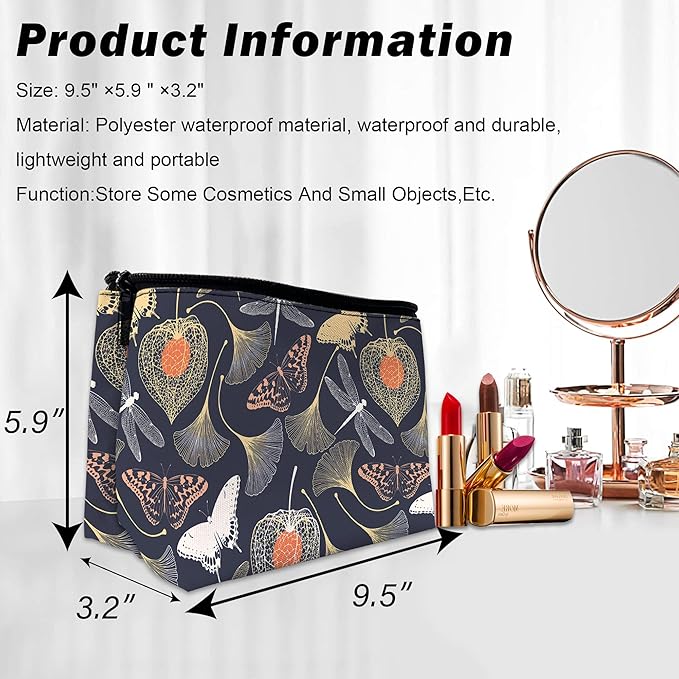 Makeup Bag Gold Glitter Leopard Cosmetic Bag for Women, Waterproof Large Capacity Travel Organizer 9.5×5.9 Inch