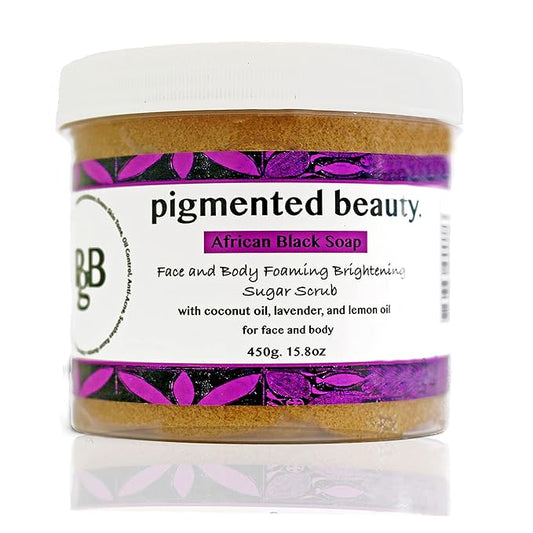 African Black Soap Brightening Sugar Scrub For Face and Body with Lavender and Lemon Essential Oils 450g