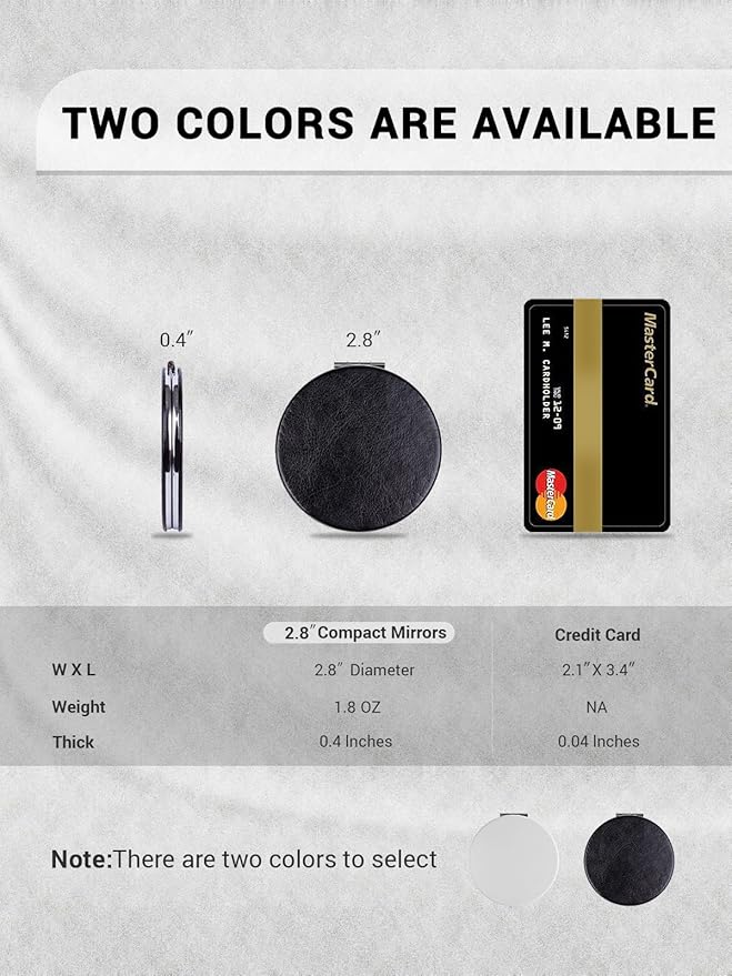 Metal Mirror 1x/2x and PU Leather Mirror 1x/3x Compact Mini Makeup Mirror Black
