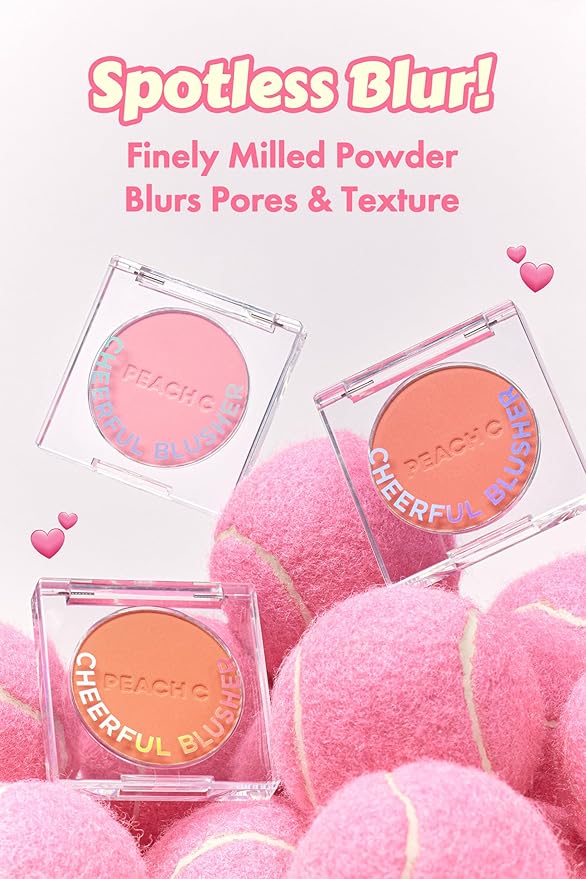 PEACH C Cheerful Blusher | Creamy Powder Blush for Cheeks | Korean Makeup | Fine Pigmented | Compact Make Up 0.14 Oz. (02 Peachful)