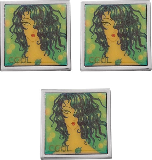 Stephanie Imports Set of 3 Double Sided Magnifying Compact Slim Mirrors with Printed Insert (Anime Cool, Square)