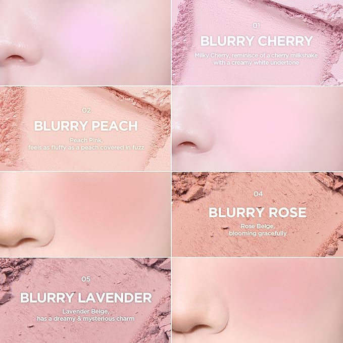 lilybyred Luv Beam Blur Cheek | Heart-Shaped Korean Powder Blush, Silky Texture, Lightweight, Soft Blurring Matte Finish, Long-Lasting, Natural Flush, Floral Woody Scent, 0.14 oz. (05 Blurry Lavender)