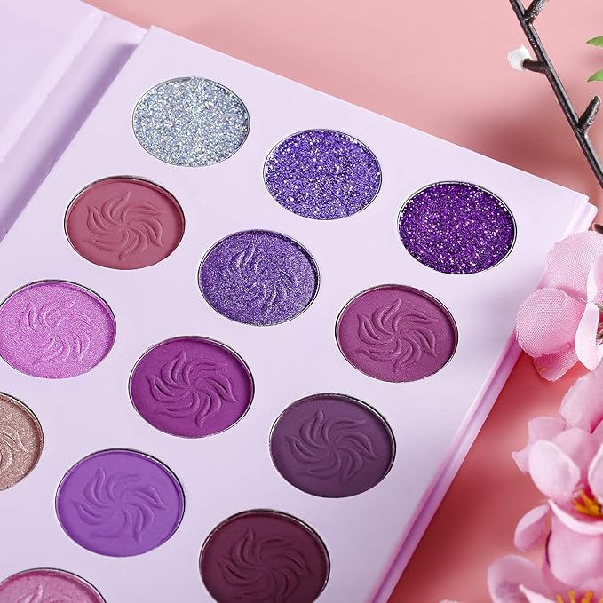 Afflano Purple Eyeshadow Palette Makeup Matte Glitter, Highly Pigmented Pink Eye Makeup Pallet, Dream Purple Pink Dark Red Violet Cute Bright Shimmer Travel Eyeshadow Pallet for Girl Women