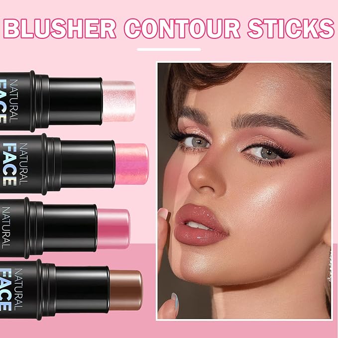 DAMUSI 6PCS Cream Contour Stick Makeup Contour Kit,Shades with Cream Bronzer Stick,Cream Blush Stick,Highlighter Stick for a Flawless Look,Long Lasting and Smooth Contorno Maquillaje - Set A