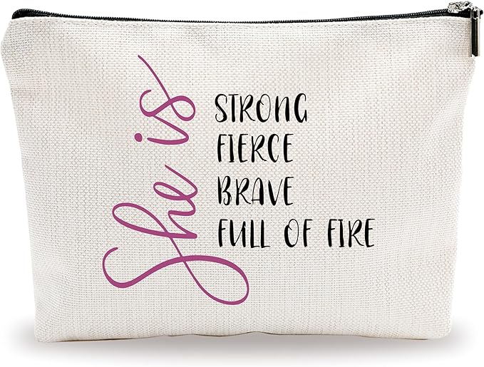 Minimalism Makeup Bag - She Is Strong, Fierce, Brave, Full Of Fire - Energy Quotes Cosmetic Bag, Toiletry Bag Gift For Girls, Teen, Personal Care & Accessories(Bright) - A07