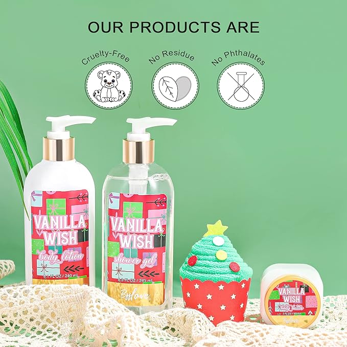 Bath Sets for Women Gift Christmas Bath Set Vanilla Scent Spa Gifts for Women with Body Butter Shower Gel Bath Gifts for Women Christmas Gifts for Women