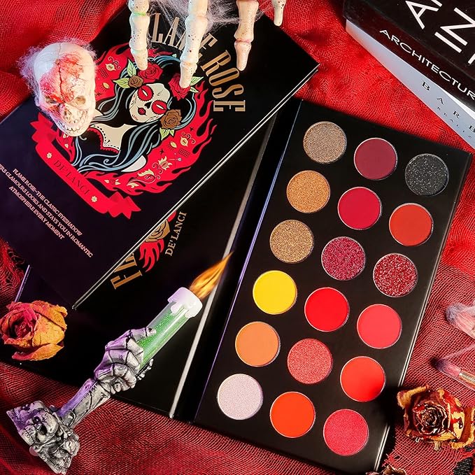 Afflano Red Eyeshadow Palette Highly Pigmented, Long Lasting True Red Eye Shadow Christmas Clown SFX Halloween Makeup Pallet, Brown Black Yellow Sunset Warm Fall Eye Shades, Cruelty Free