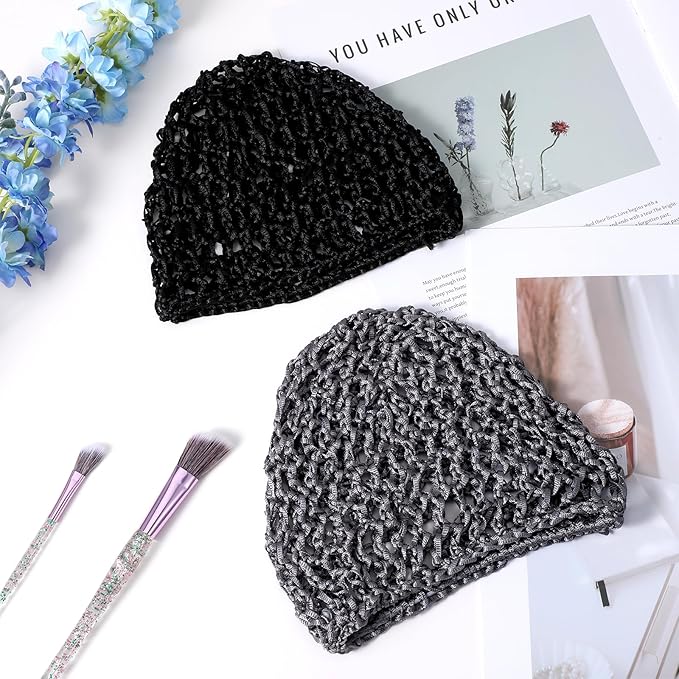 2 Pcs Tubi Hair Wrap Hair Nets For Sleeping Mesh Crochet Hair Net Snood Hat Sleep Cap Shower Cover Ornament Hair Wrap Nets For Women Sleep Black Mesh Crochet Hair Net For Women Black And Gray