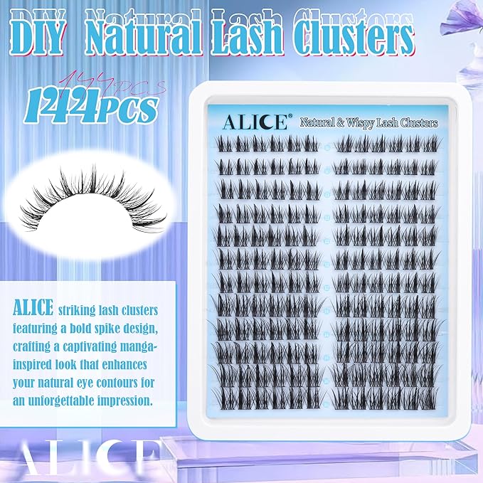 ALICE Natural Lash Clusters DIY Lash Extensions Wispy Eyelash Clusters Anime Cat Eye Cluster Eyelash Extensions10-16mm Individual Lashes 144pcs