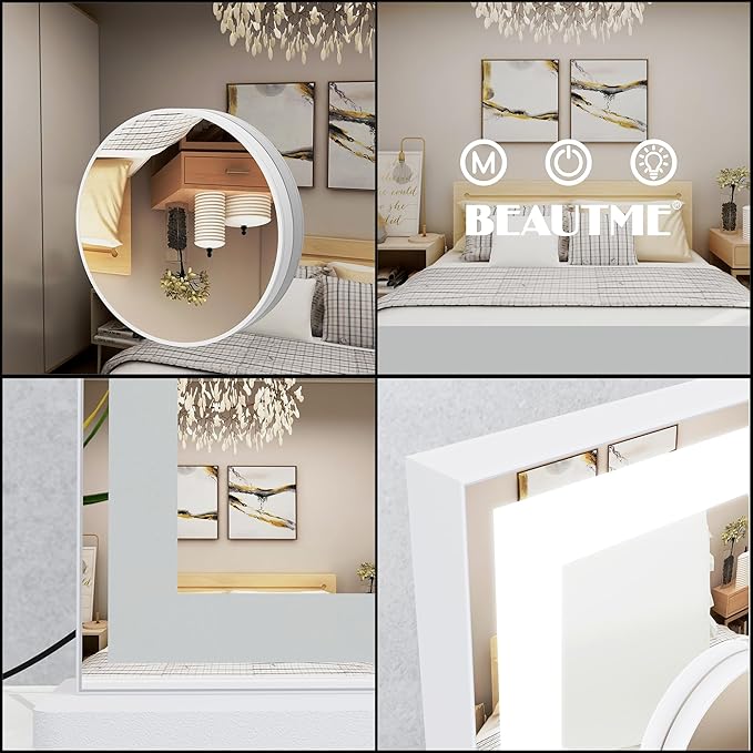 ANYHI Large Vanity Mirror with Lights, 28"x22" Makeup Mirror with Light Strip, 3 Color Modes, Dimmable, Smart Touch Control, Aluminum Frame, Tabletop or Wall Mount, White