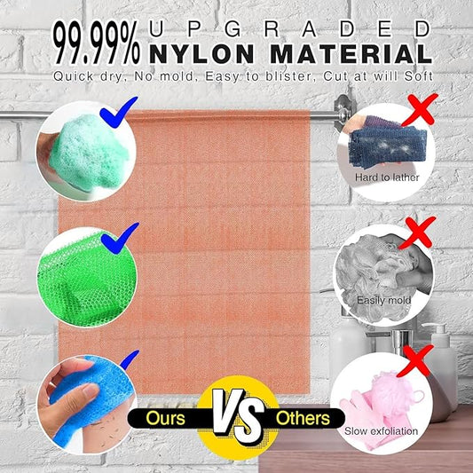 3 Pieces African Bath Sponge African Net Long Net Bath Sponge Exfoliating Shower Body Scrubber Back Scrubber Skin Smoother,Great for Daily Use (Pale Purple, Blue, Green)