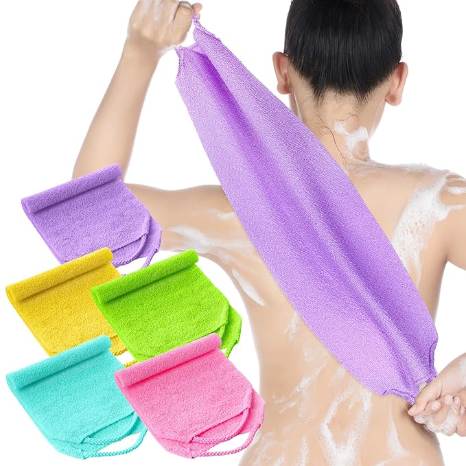 5 Pcs Back Scrubber for Shower Exfoliating Body Exfoliating with Handles Washcloth Towel Pull Strap Shower Scrubber for Body Cleans Skin Massages for Women Men One Size