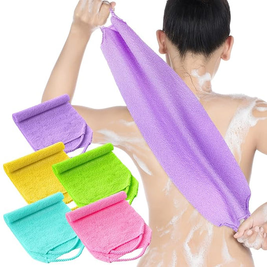 5 Pcs Back Scrubber for Shower Exfoliating Body Exfoliating with Handles Washcloth Towel Pull Strap Shower Scrubber for Body Cleans Skin Massages for Women Men One Size