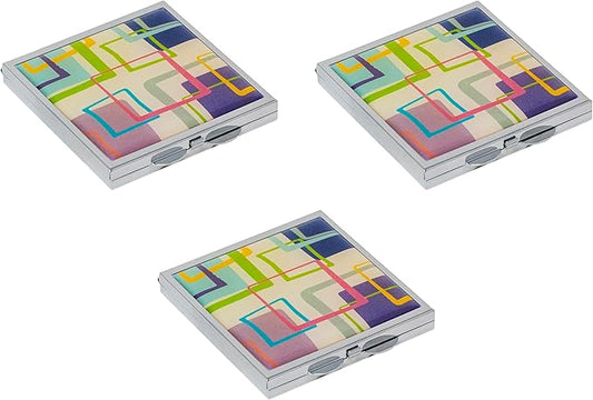 Stephanie Imports Set of 3 Double Sided Magnifying Compact Slim Mirrors with Printed Insert (Square - Pucci Print)