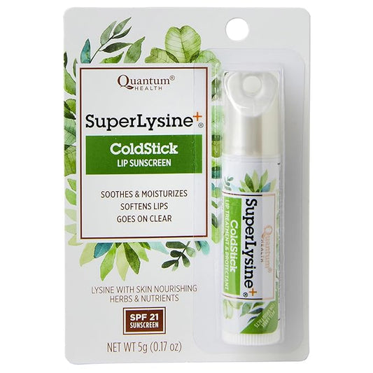 Quantum Health SuperLysine+ ColdStick Lip Sunscreen|Soothes and Moisturizes Lips|Softens and Protects from the Sun|Goes on Clear|0.17 Ounce
