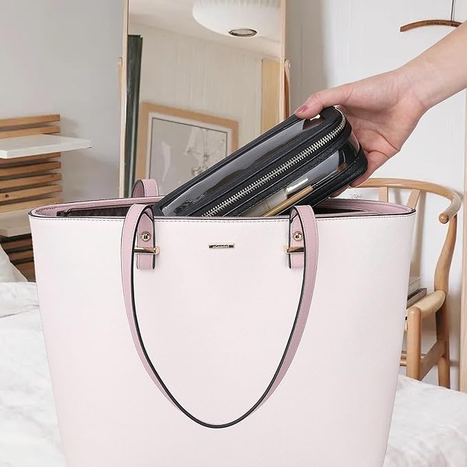 Makeup Brush Case Clear Travel Cosmetic & Toiletry Bag Slim Makeup Bag with Zipper Small Purse Organizer Car Essential Bag for Women (Black, SLIM-1)