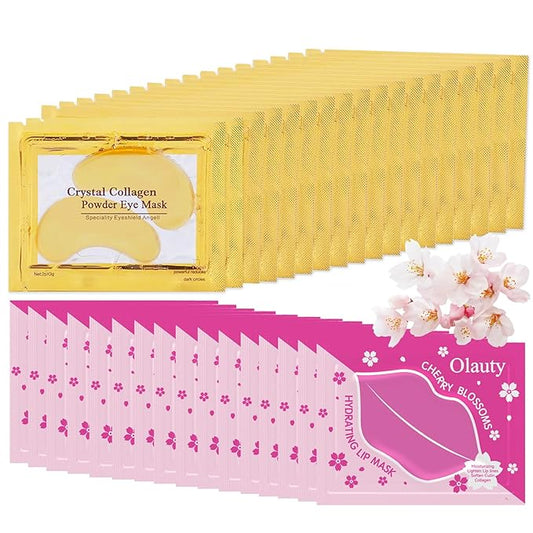 30 Pairs Lip Masks & Eye Masks, 24K Gold Gel Crystal Collagen Under Eye Patches for Puffy Eyes, Dark Circles and Wrinkles, Moisturizing Nourishing Collagen Lip & Eye Mask Set for Women Men