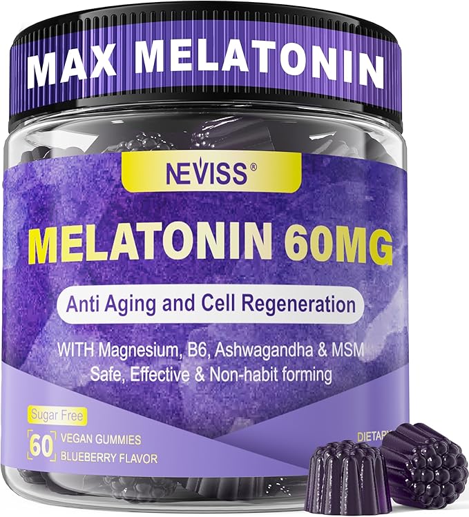 Antioxidant & Brain Support Melatonin 60mg 30mg for 50+ Adults | High Dose Melatonin for Anti-Aging & Immune | Extra Strength Melatonin Gummies with B6, Ashwagandha, Magnesium, MSM - 60 Gummies