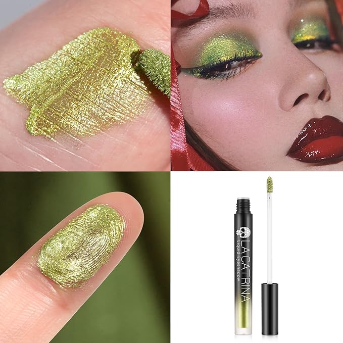 Green Liquid Eyeshadow Shimmer Bright Grinch Metallic Glitter Eye Shadow, Sparkly High-Pigmented Quick-Drying Waterproof & Long Lasting Highlighter Liquid Eyeliner for Women & Girl Sensitive Makeup#09