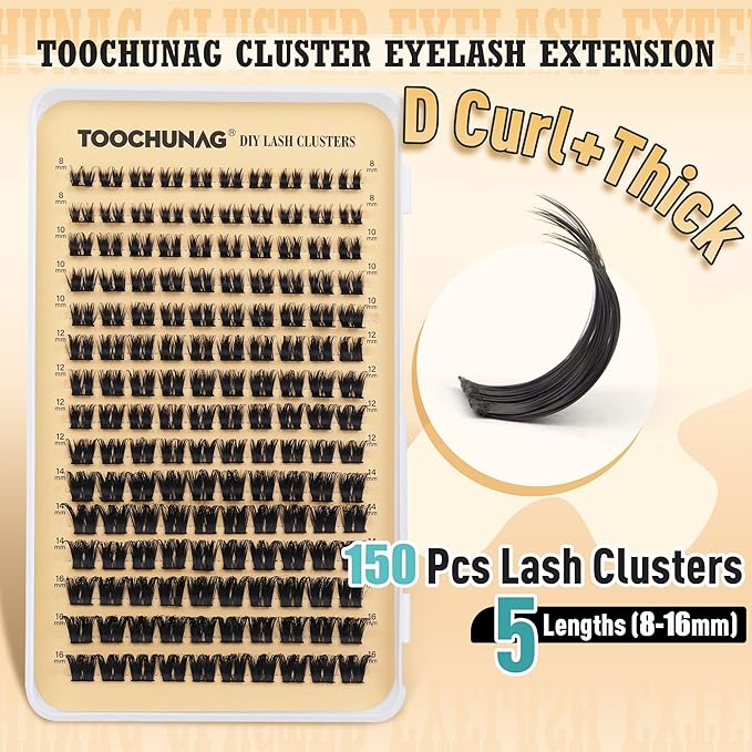 Wispy Lash Clusters D Curly Cluster Eyelash Extensions 150pcs Thick Eyelash Clusters 8-16mm Fluffy Cluster Lashes DIY Individual Lashes Extension by TOOCHUNAG(150pcs,8-16mm)