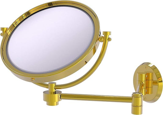 Allied Brass WM-6/4X 8 Inch Wall Mounted Extending 4X Magnification Make-Up Mirror, Polished Brass