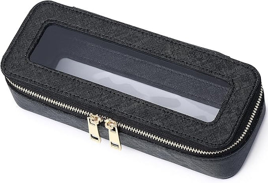 Makeup Brush Case Clear Travel Cosmetic & Toiletry Bag Small Makeup Bag with Zipper Purse Organizer Car Essential Bag for Women (Black, SLIM)
