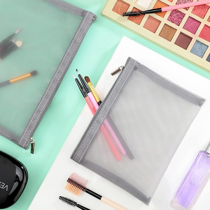 6 Pieces Mesh Makeup Bags Mesh Cosmetic Bag Portable Travel Organizing Zipper Pouch Toiletries Makeup Pouches for Home Office Travel Accessories (Classic Colors)