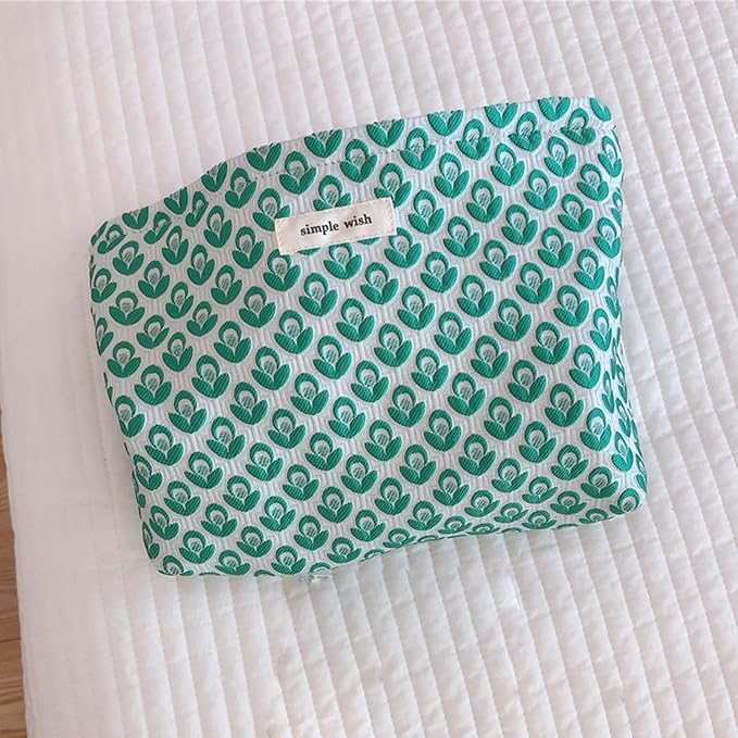 Makeup Bag Noble Floral Cosmetic Bag Cotton Toiletry Organizer Bag Portable Travel Bag Cute Pouch Case Make Up Bag for Women Green Color