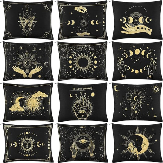 Kajaia 12 Pcs Witch Tarot Makeup Bags Cute Portable Travel Purse Toiletry Pocket Make up Organizer Storage Zipper Pouch Makeup Brush Cosmetic Bags for Women Adult Aesthetic Stuff