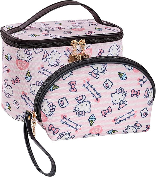 AmBealla Cosmetic Bag Large Makeup Bags Pink Travel Case with Makeup Brush Holder，2PCS Cosmetic Organizer for Women, Toiletry Storage Bag for Skincare & Beauty Tools Sweet Cute for Girls