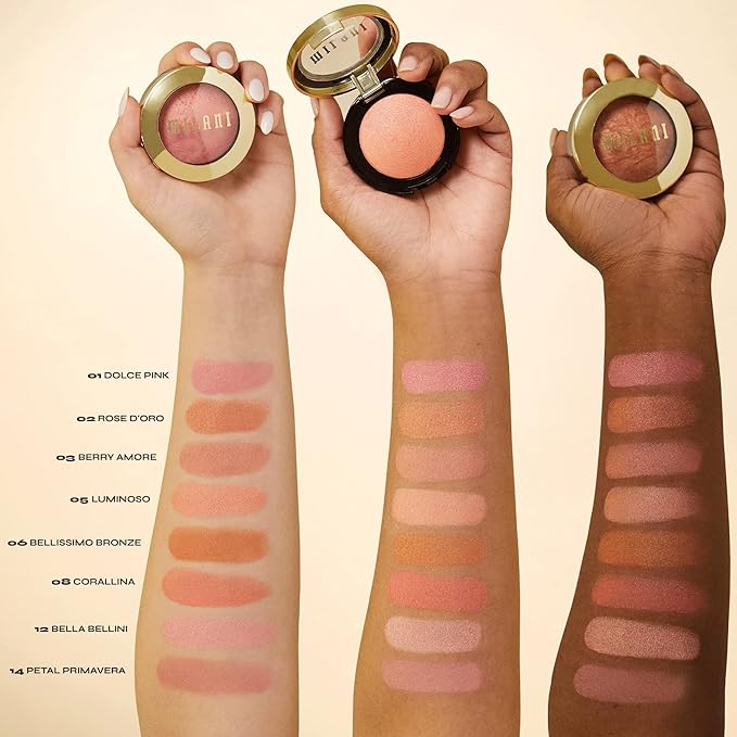 Milani Baked Blush, Powder Blush for Cheeks, Cruelty Free Makeup - Shape, Contour & Highlight Face for a Shimmery or Matte Finish -Rose D'oro