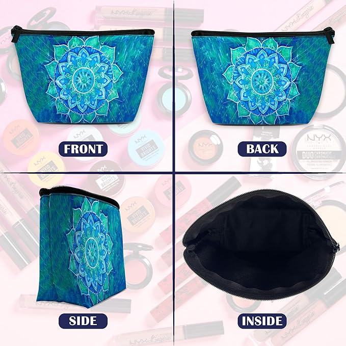 Makeup Bag Abstract Blue Mandala Cosmetic Bag for Women, Waterproof Large Capacity Travel Toiletry Organizer 9.5×5.9 Inch