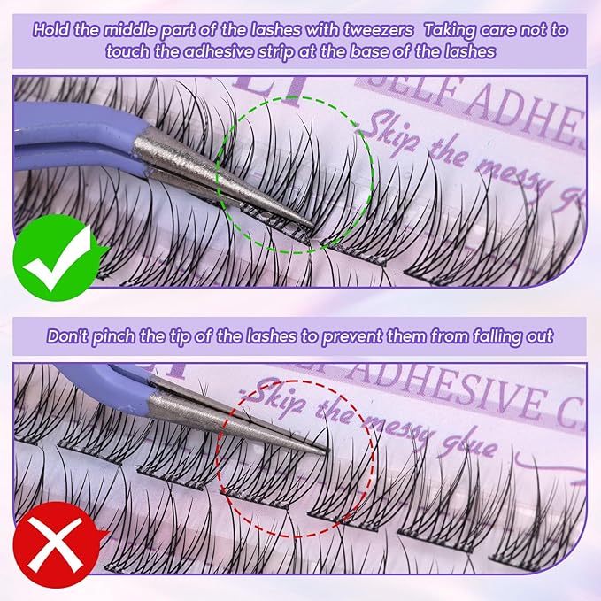 Self Adhesive Lash Clusters Natural No Glue Individual Lashes Wispy Self Adhesive Eyelash Clusters with Clear Strips DIY Eyelash Extensions(10-12MM)