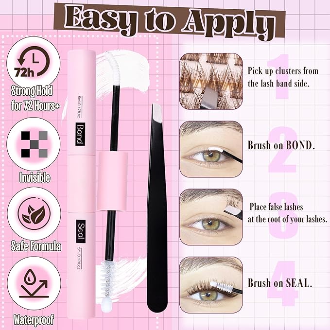 Brown Lash Cluster Kit Dark Brown Eyelash Clusters Gently Fluffy Individual Lashes Kit Natural DIY Lash Extensions Kit Wispy Cluster Eyelash Extensions Kit with Lash Bond and Seal Remover Tweezers