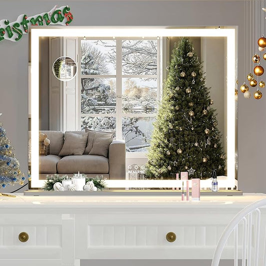 BEAUTME Vanity Mirror with Lights, Hollywood Lighted Makeup Mirror for Dressing Room & Bedroom, Slim Aluminium Frame Design(Silver,28.3" x 22.2")