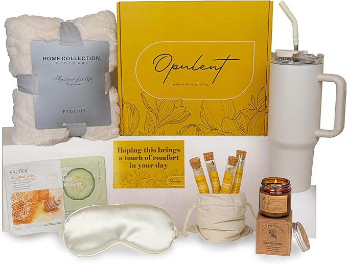 Care Package for Women - Luxury Self Care Gifts for Women | Includes Cozy Blanket, 40oz Tumbler, Candle, Bath Salts - Unique Birthday Box for Her - Get Well Soon Basket and Hug in a Box