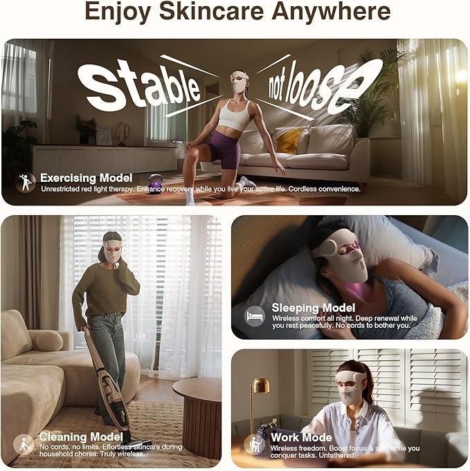Red Light Therapy for Face, 9 Modes Wireless Led Face Mask Light Therapy, 850nm Infrared & Red Light Masks, 2500mAh Rechargeable, 3D Facial Fit, Led Light Therapy Skin Care At Home (480 Beads)