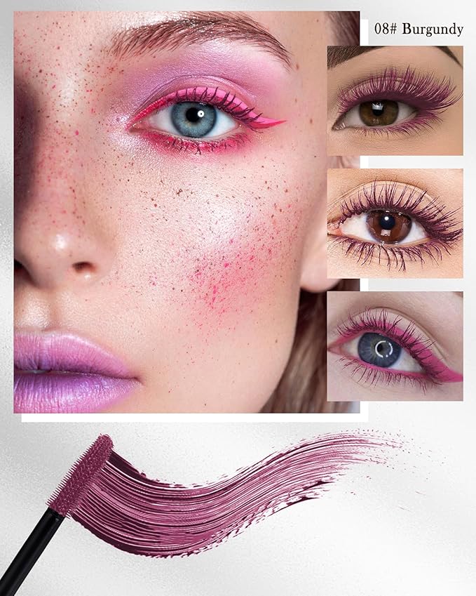 5D Burgundy Mascara for Eyelashes-1Pcs Longlasting Waterproof Colored Mascara Volume and Length,Volumizing Curling Eye Lashes Fiber rimel de pestañas,Women's Day Eye Makeup Gift for Women Girl