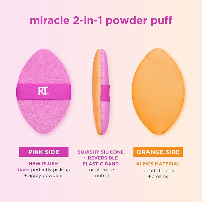 Real Techniques Miracle Complexion Sponge + Miracle 2-In-1 Powder Puff, Makeup Blending Sponge & Dual-Sided Powder Puff, For Liquids, Creams, & Powders, Vegan & Latex-Free, 2 Count