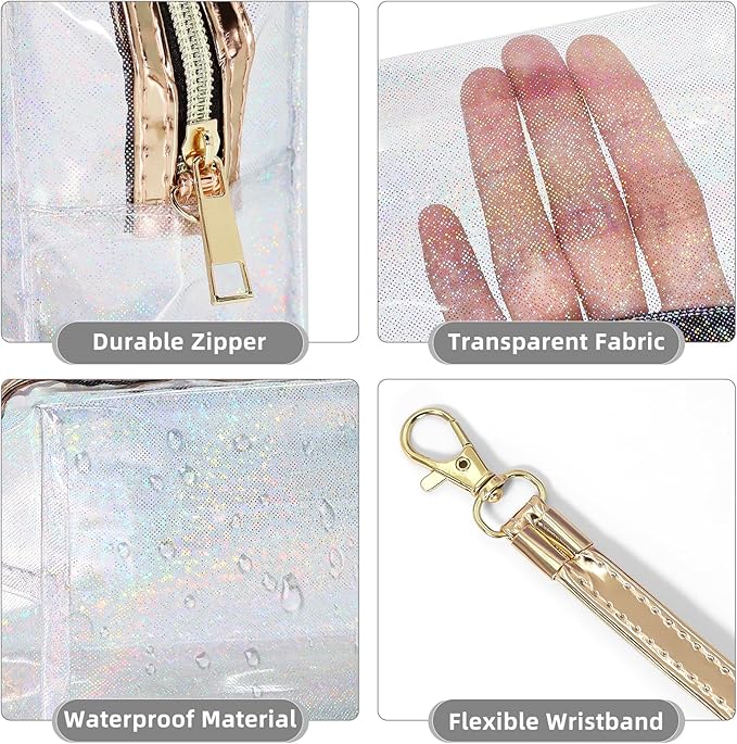 Clear Colorful Makeup Bag, Thick PVC Small Clear Toiletry Bag for Travel, Waterproof Cosmetic Bag with Durable Zipper & Detachable Strap, Cute Transparent Pouch Organizer for Women, 7.1×4×3 Inch Gray