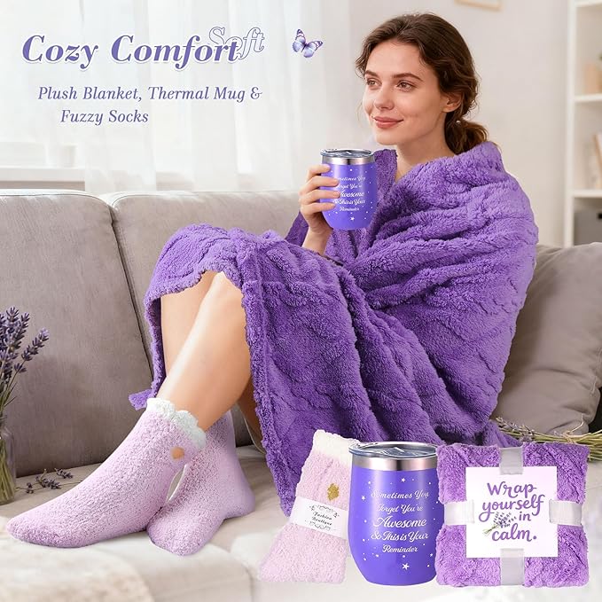 Birthday Gifts for Women Self Care Gifts Set, Lavender Spa Gift Basket Care Package Get Well Gifts for Women Purple Christmas Gifts Box,Unique Gift Idea for Mon Her Sister Best friend Coworker