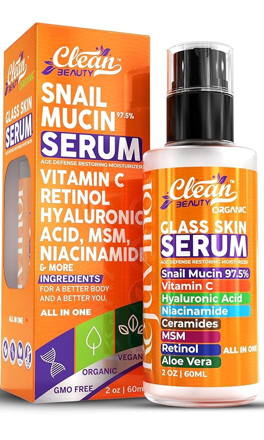 Snail Mucin Serum Vitamin C Face Serum Anti Aging with Hyaluronic Acid Niacinamide Retinol MSM Aloe Vera & Ceramides, Korean Skin Care Dark Spot Remover for Glowing Skin Beauty, Pack of 1