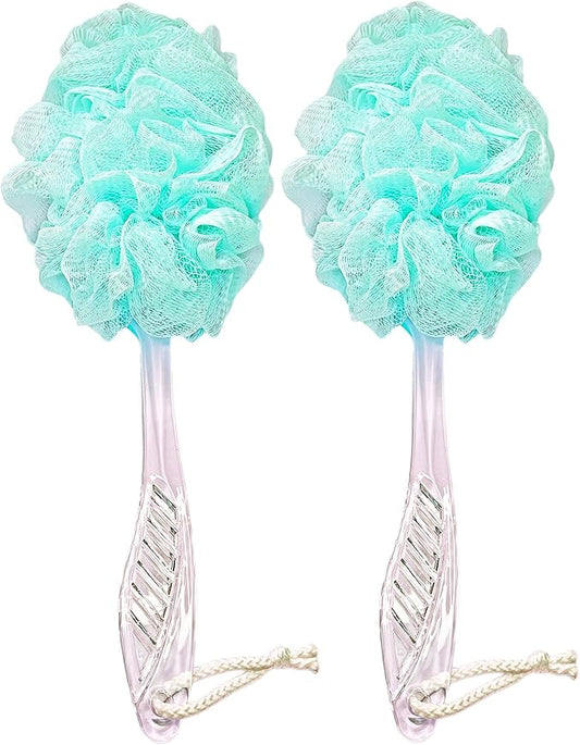 Loofah Back Scrubber for Shower,Long Handle Bath Body Brush Soft Nylon Mesh Loofah Sponge On a Stick,Exfoliating Scrub Cleaning Luffa for Elderly for Men Women(2-Pack,Green)