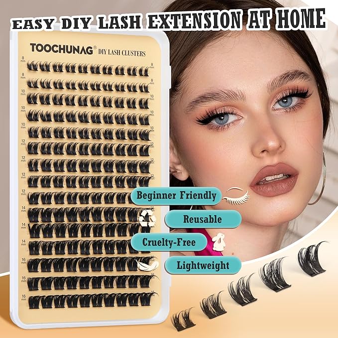 Wispy Lash Clusters D Curly Cluster Eyelash Extensions 150pcs Thick Eyelash Clusters 8-16mm Fluffy Cluster Lashes DIY Individual Lashes Extension by TOOCHUNAG(150pcs,8-16mm)