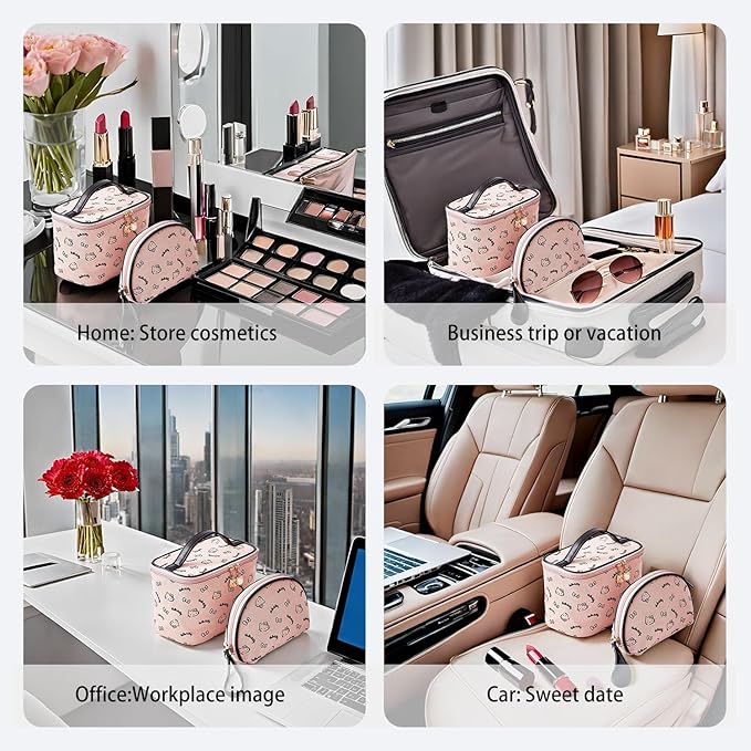 AmBealla Make up Bag Travel Cosmetic Bags Brush Holder Zipper Pouch Case Organizer Cute Organizer Suitable for Purse for Women (Light Pink 2PCS)