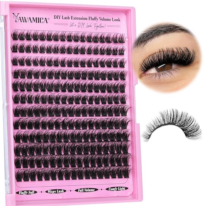 Yawamica Cluster Eyelash Extensions Fluffier 10-16mm Wispy Lash Clusters 100D Thick Volume Individual Lashes D Curly Eyelash Clusters 240pcs DIY Lash Extension at Home for Beginners
