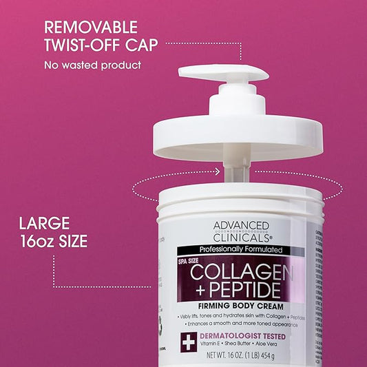 Advanced Clinicals Collagen Peptides Body Lotion + Hyaluronic Acid Moisturizer 2PC Skincare Set For Women & Men | Dry Skin Moisturizing Body Cream Helps Diminish Appearance Of Crepey Skin, 2PC Bundle