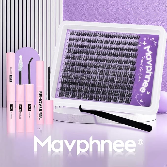 Mavphnee Lash Clusters Kit Feathery Eyelash Extensions Kit LC-Curly Natural Cluster Lashes Kit Wispy Individual Lash Extensions Kit with Waterproof Lash Bond and Seal and Remover and Tweezers