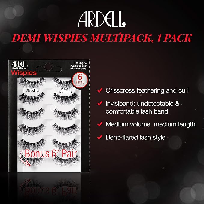 Ardell False Eyelashes Demi Wispies Black, 1 pack (6 pairs per pack)