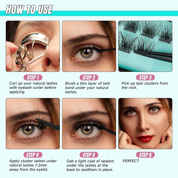 AMZGIRL LASH Midnight DIY Lash Extension Kit, 144 pcs Eyelash Clusters Kit Lash Bond and Seal, Lash Glue Remover and Applicator for Individual False Eyelashes Kit Lash Extensions(D-10mm Kit)